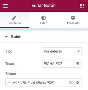 insertar boton con campo ACF en Elementor